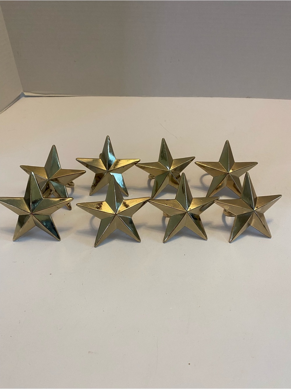 Star  Shaped Napkin Holders/Rings Metal, Gold  4th Holiday Vintage Set of 8